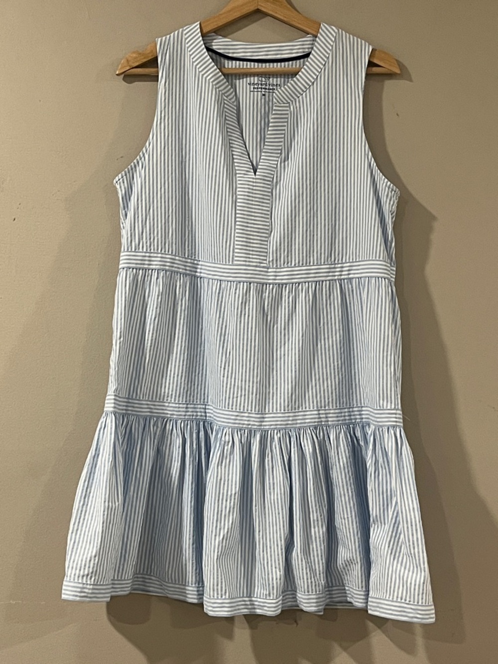 Vineyard Vines Light Blue & White Striped Sleeveless Tiered Dress